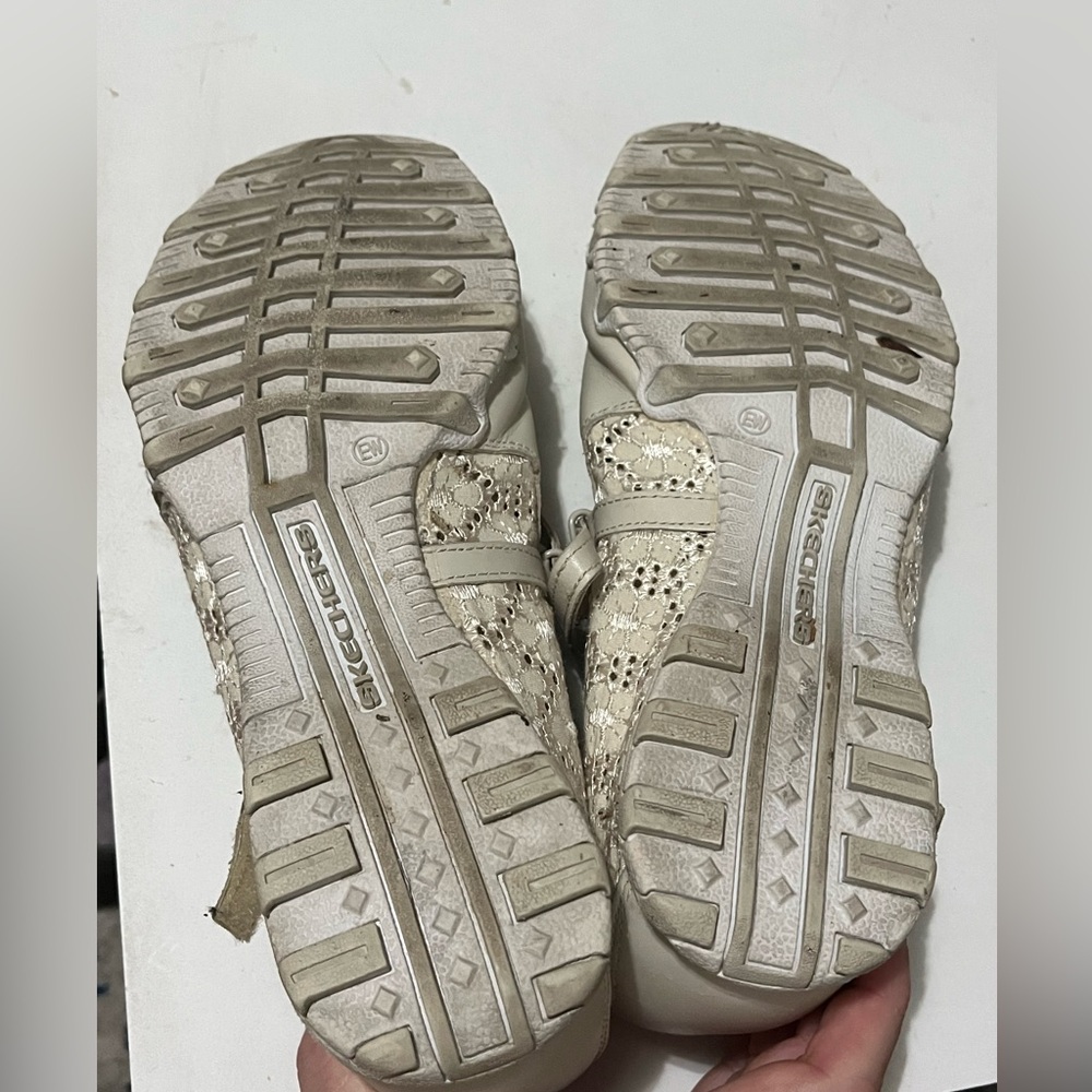 Skechers Active Bikers Luxe Off White Lace Z Strap Mary Jane Shoes Women's 9.5 - Picture 5 of 16